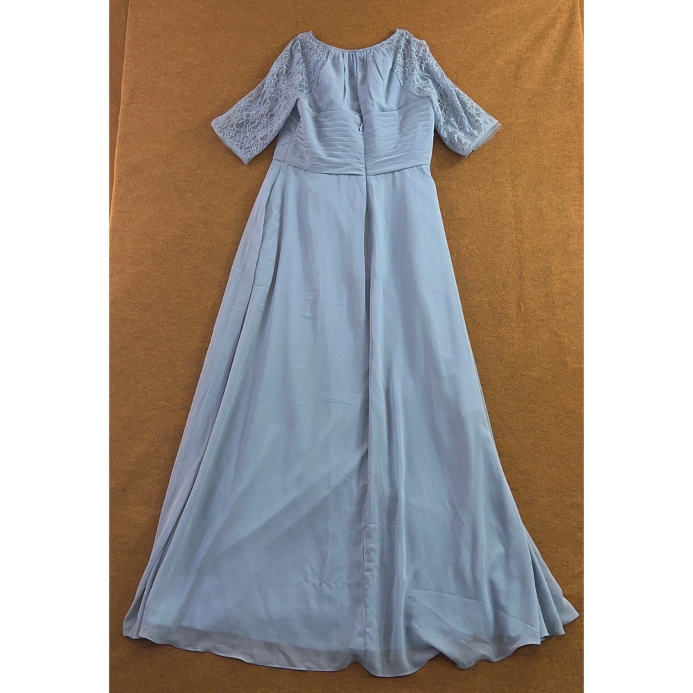 Azazie Womens 16 Dusty Blue Barrymore Lace Sleeve Chiffon Maxi Dress NWT - Picture 9 of 12